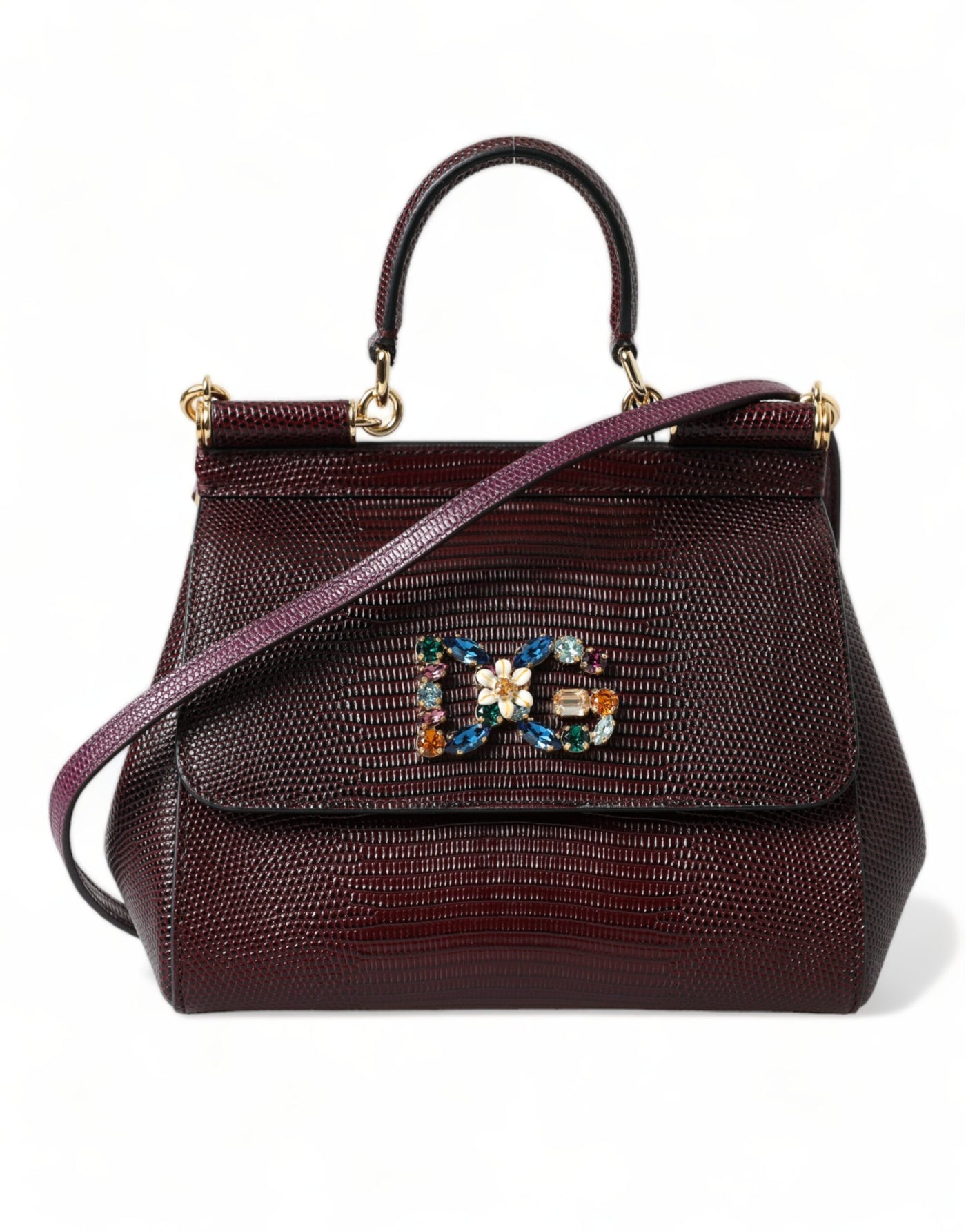 Bordeaux DG Crystal Leather Top Handle Satchel Bag