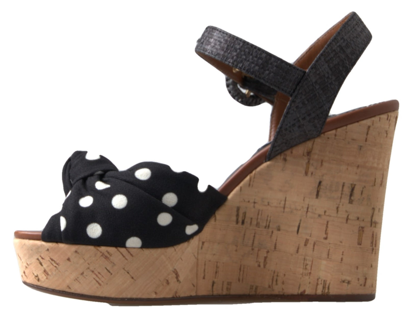 Black  Wedges Polka Dotted Ankle Strap Shoes Sandals