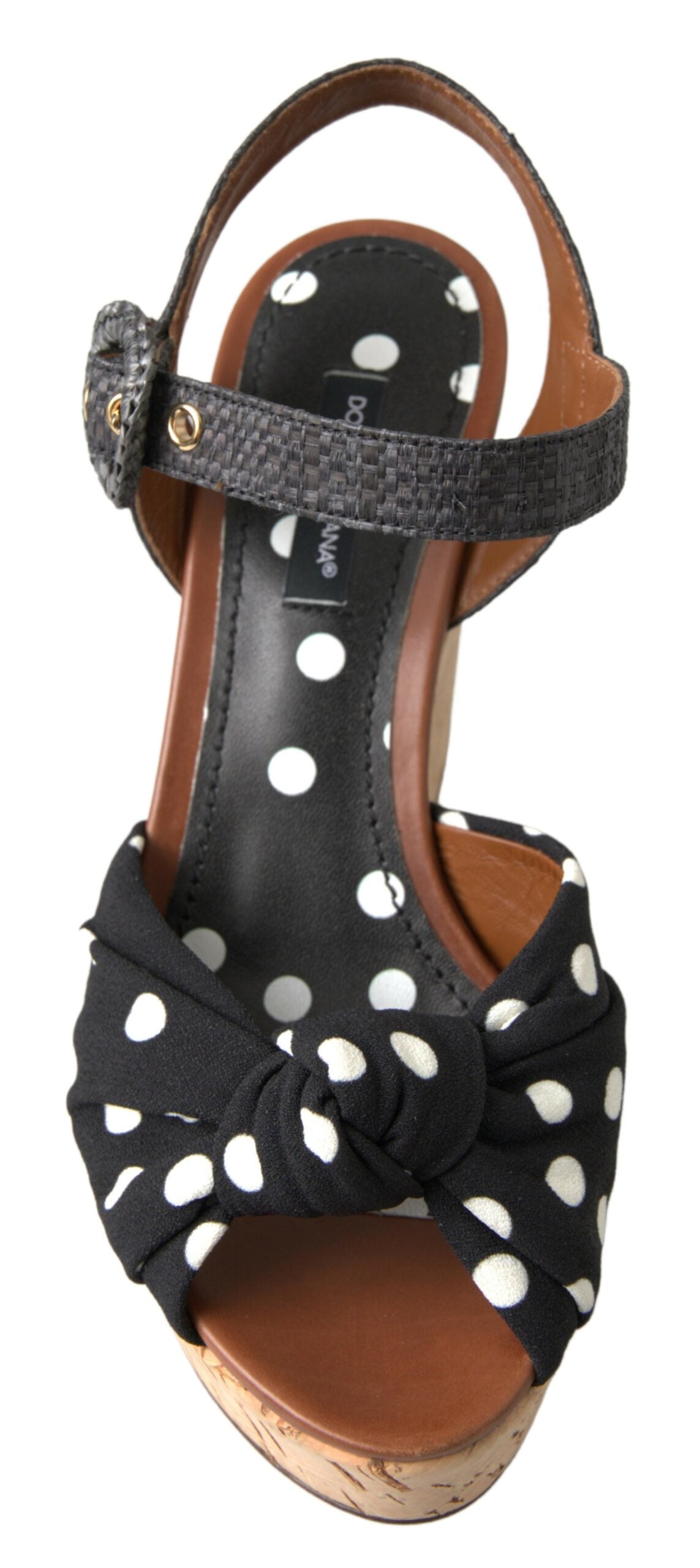 Black  Wedges Polka Dotted Ankle Strap Shoes Sandals