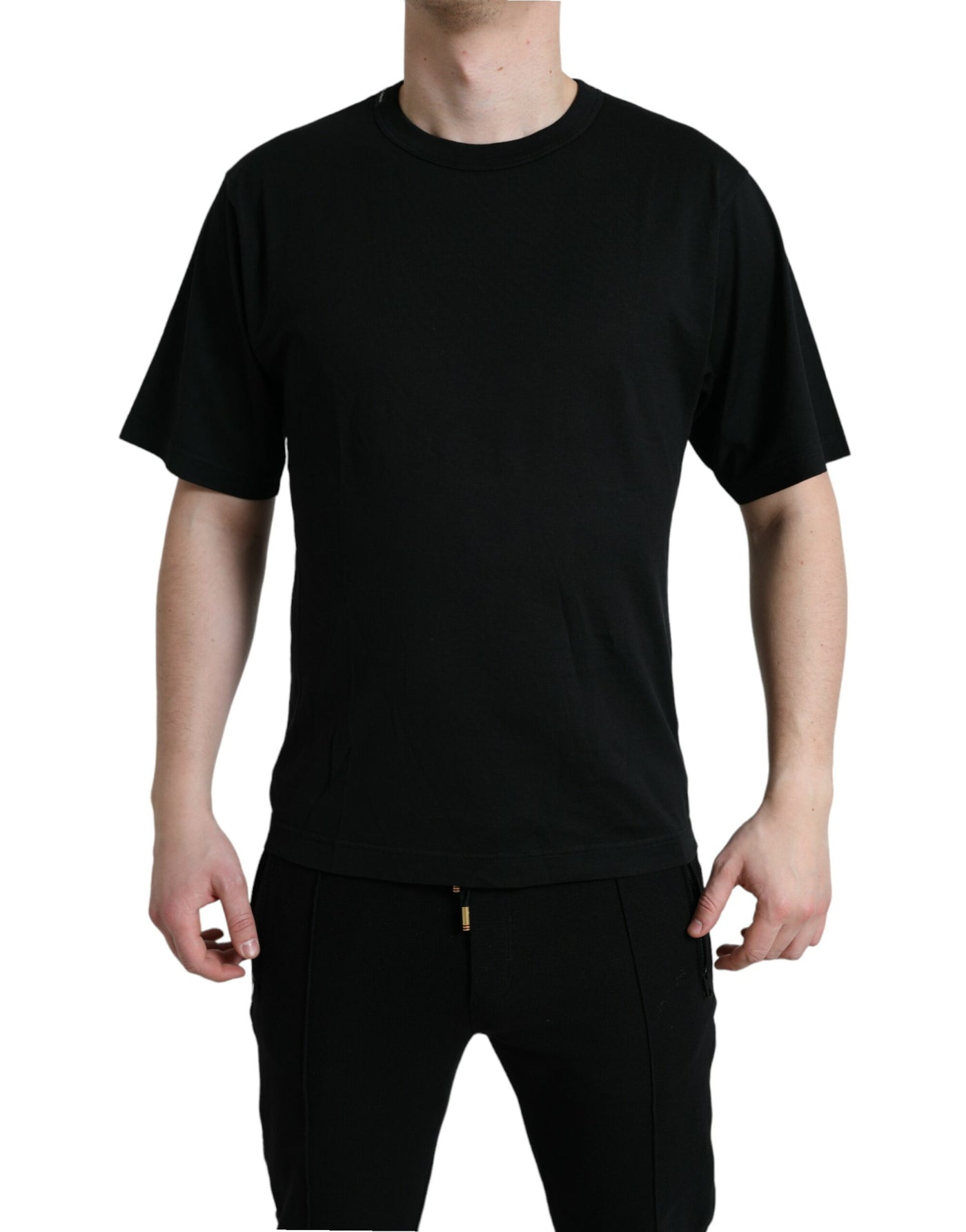 Black DG Crown Cotton Round Neck T-shirt