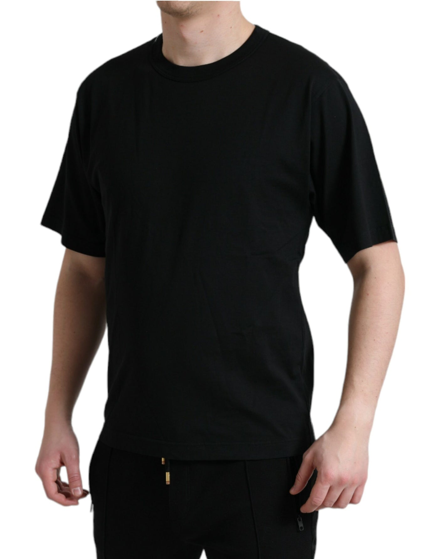 Black DG Crown Cotton Round Neck T-shirt