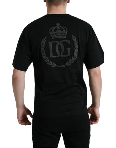 Black DG Crown Cotton Round Neck T-shirt