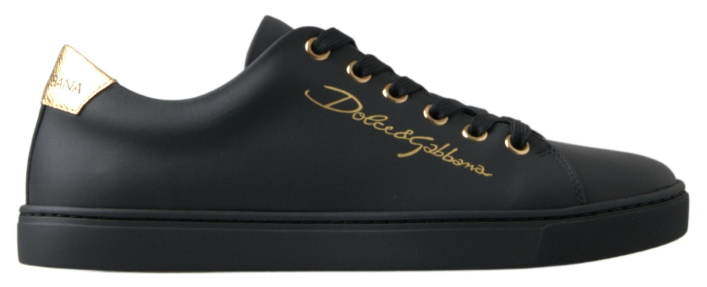 Black Gold Leather Classic Sneakers Shoes