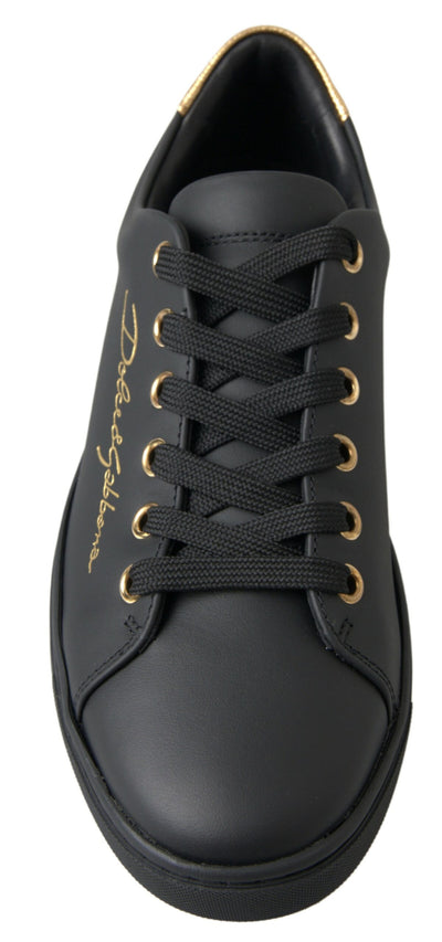 Black Gold Leather Classic Sneakers Shoes