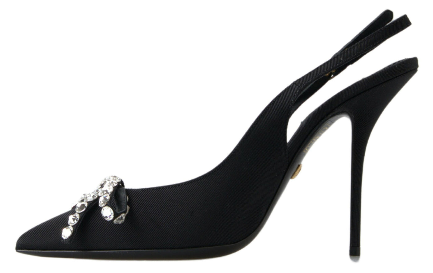 Black Crystal Embellished Slingback Heel Shoes