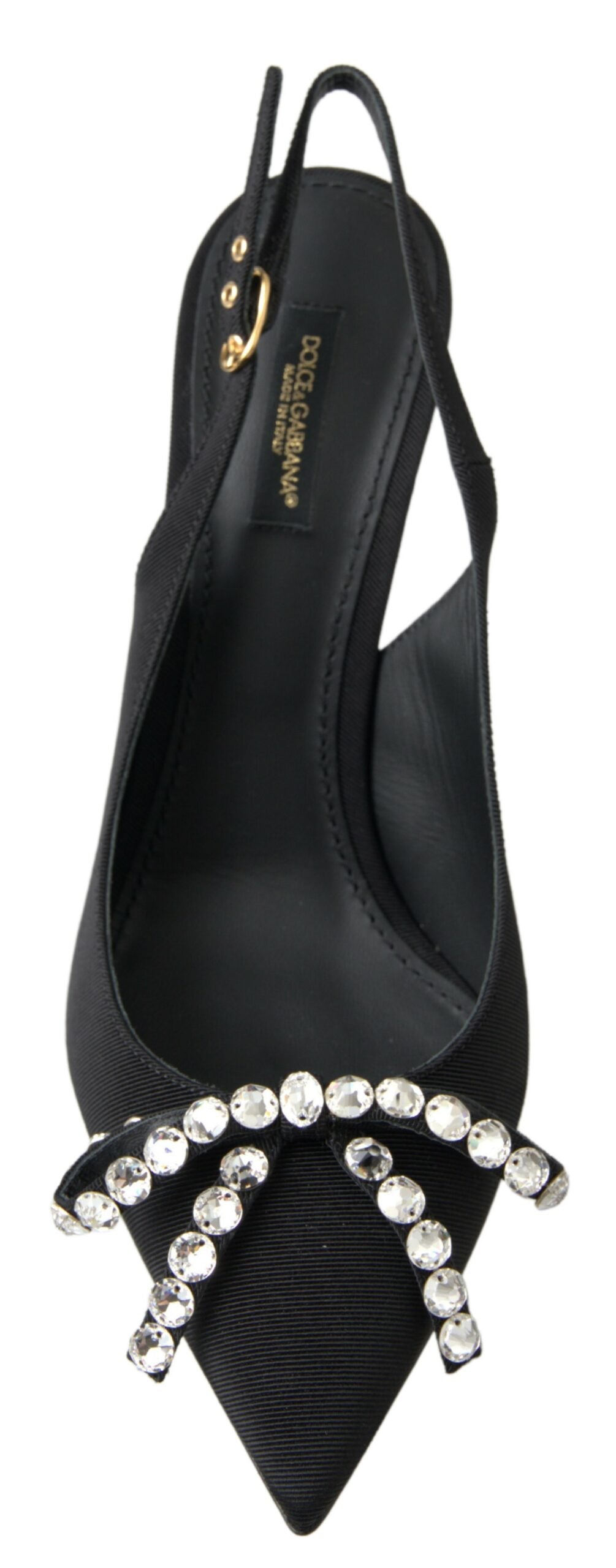 Black Crystal Embellished Slingback Heel Shoes