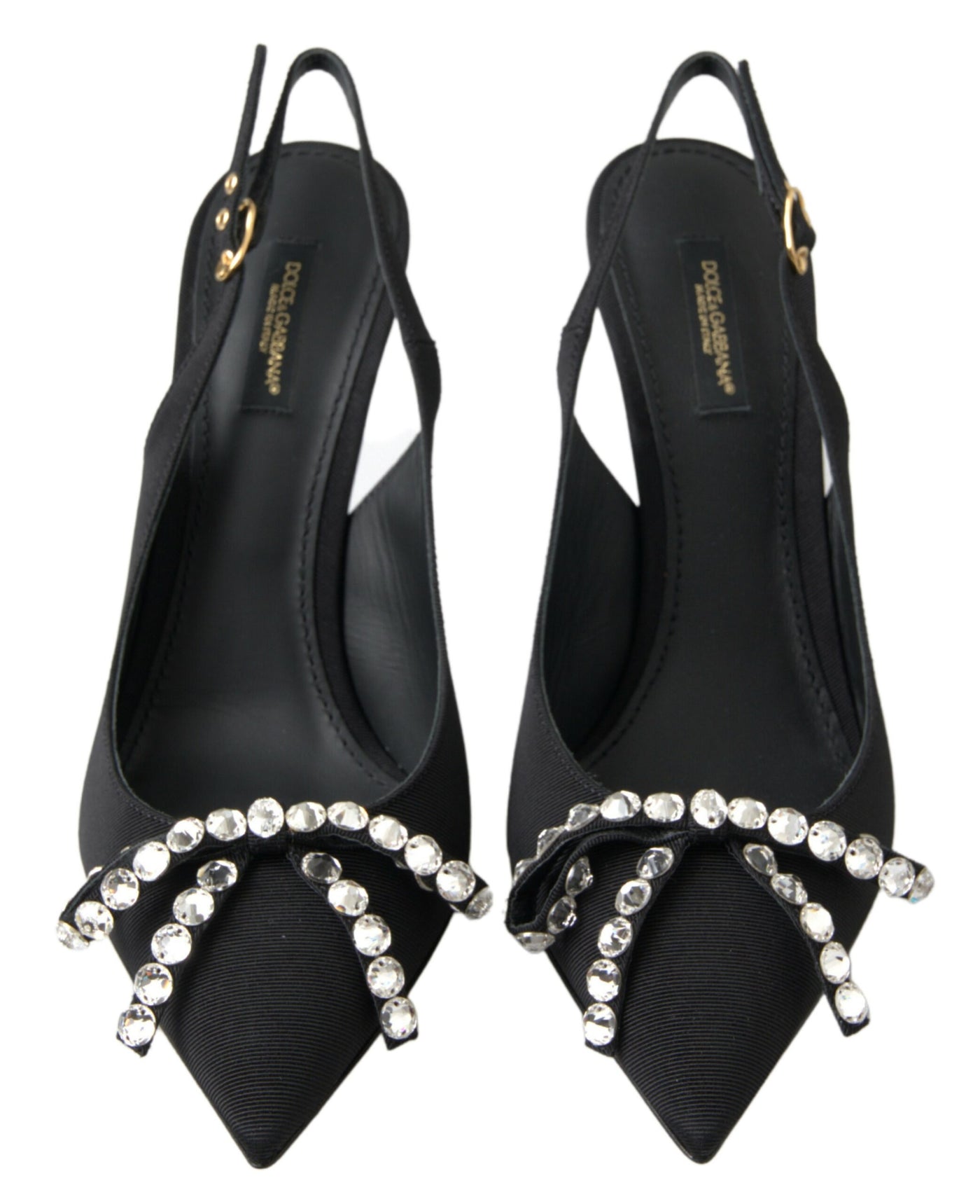 Black Crystal Embellished Slingback Heel Shoes