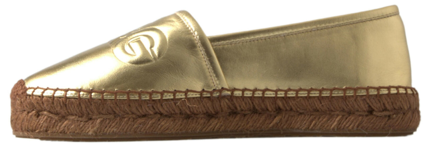 Gold Leather D&G Loafers Flats Espadrille Shoes