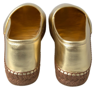 Gold Leather D&G Loafers Flats Espadrille Shoes