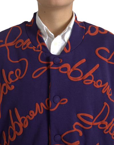 Purple Logo Print Nylon Button Down Jacket