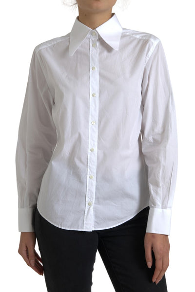 White Cotton Collared Long Sleeves Shirt Top