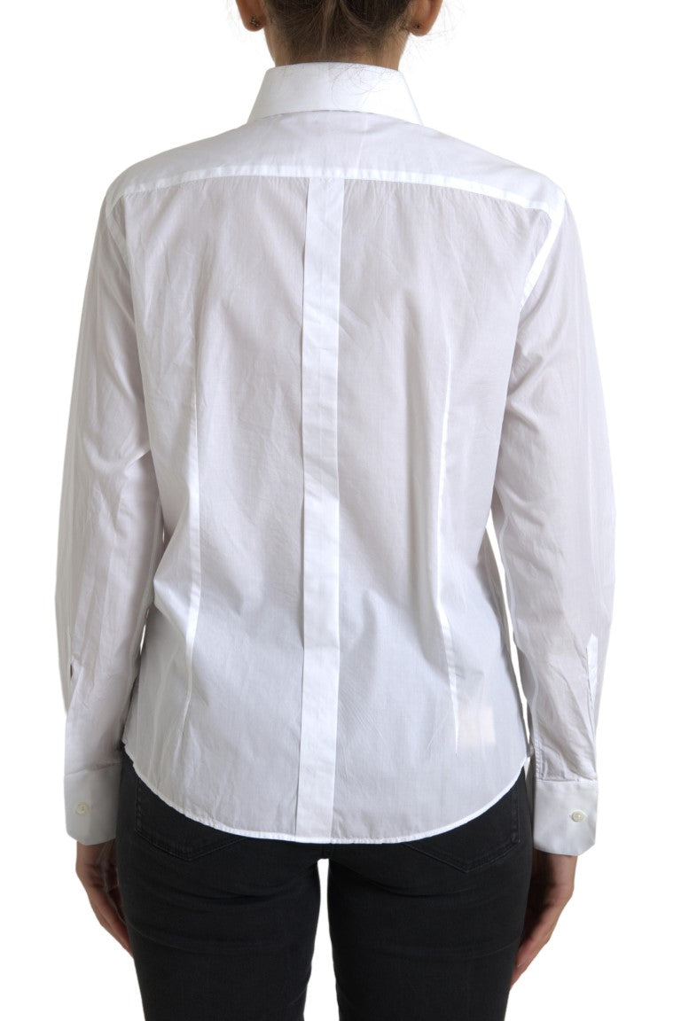 White Cotton Collared Long Sleeves Shirt Top