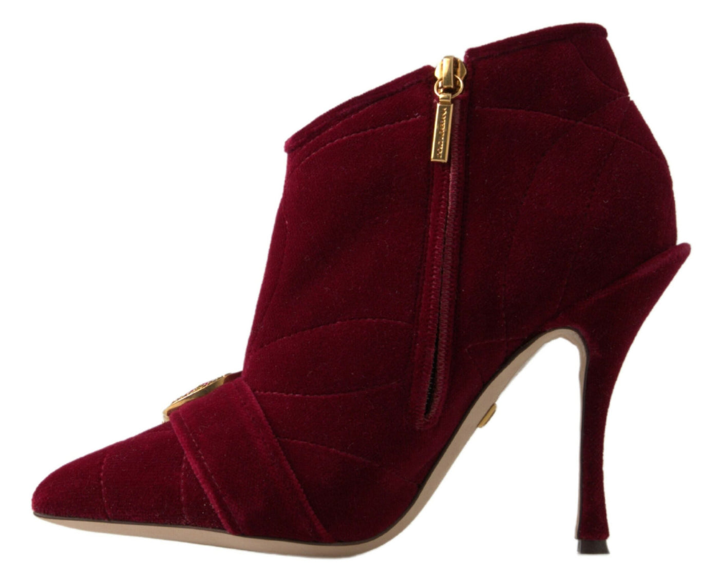 Burgundy Cotton Blend Velvet Ankle Boots Heel Shoes