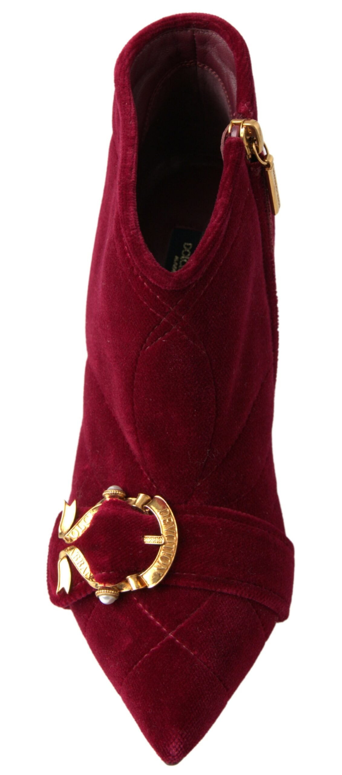 Burgundy Cotton Blend Velvet Ankle Boots Heel Shoes