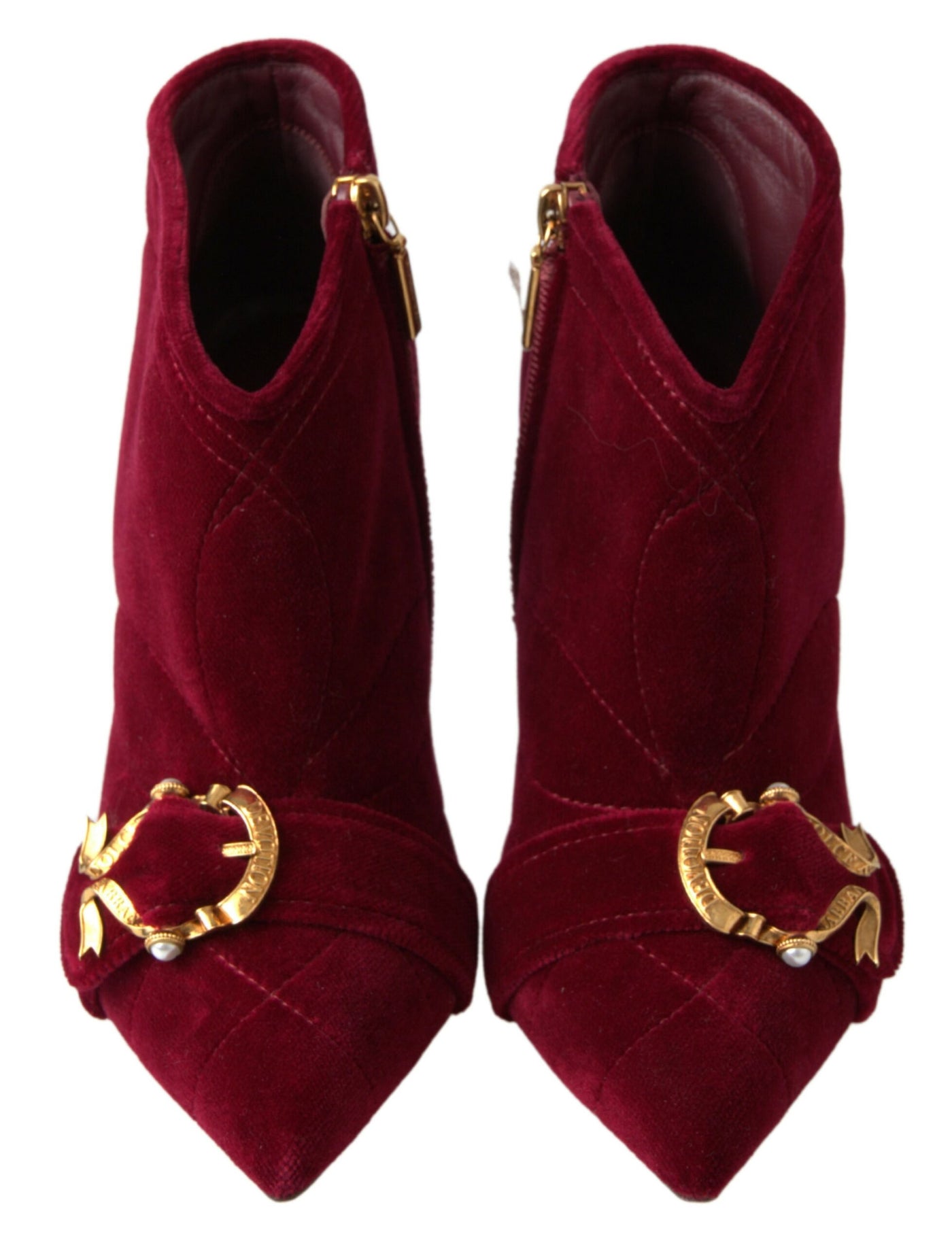 Burgundy Cotton Blend Velvet Ankle Boots Heel Shoes