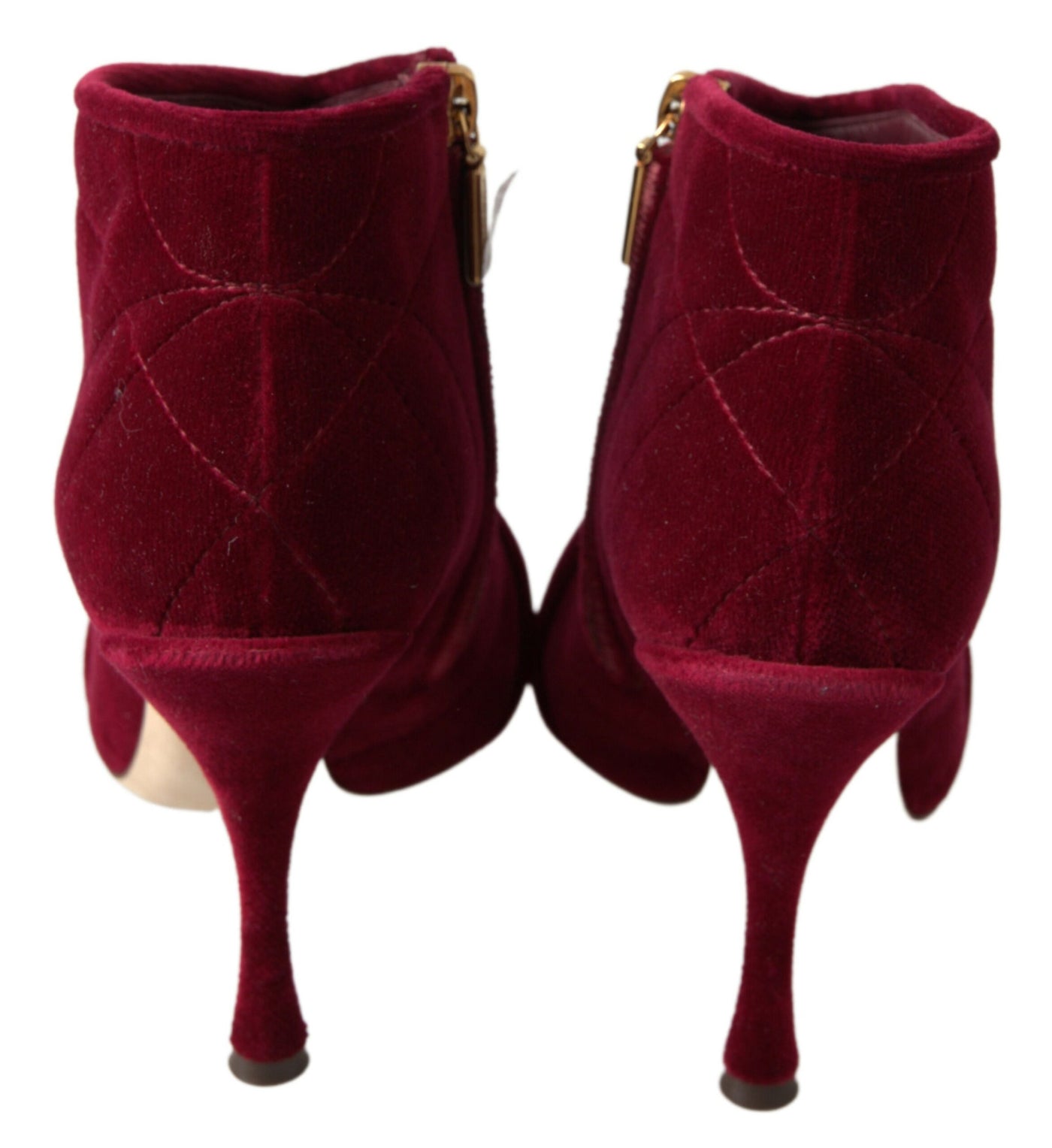 Burgundy Cotton Blend Velvet Ankle Boots Heel Shoes