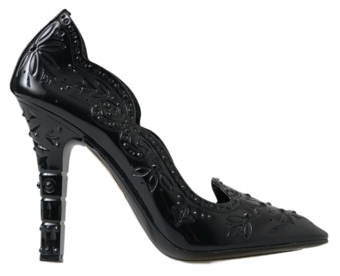 Black CINDERELLA Floral Crystal Heels Shoes