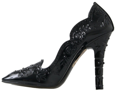 Black CINDERELLA Floral Crystal Heels Shoes