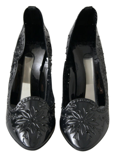 Black CINDERELLA Floral Crystal Heels Shoes