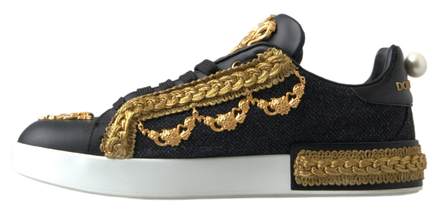 Black Gold Baroque Portofino Sneakers Shoes