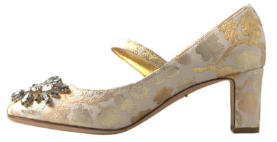 Gold Brocade Crystal Block Heel Sandals Shoes