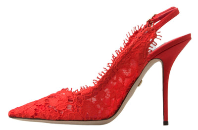 Red Taormina Lace Slingback Heels Pumps Shoes