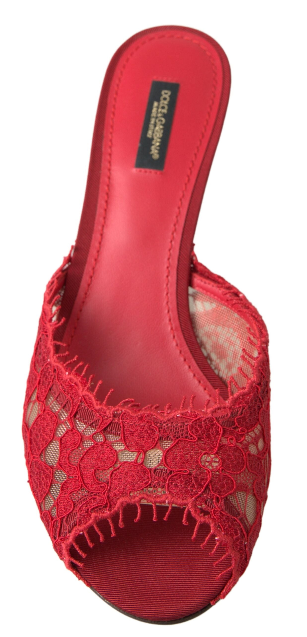 Red Taormina Lace Slip On Kitten Heels Shoes