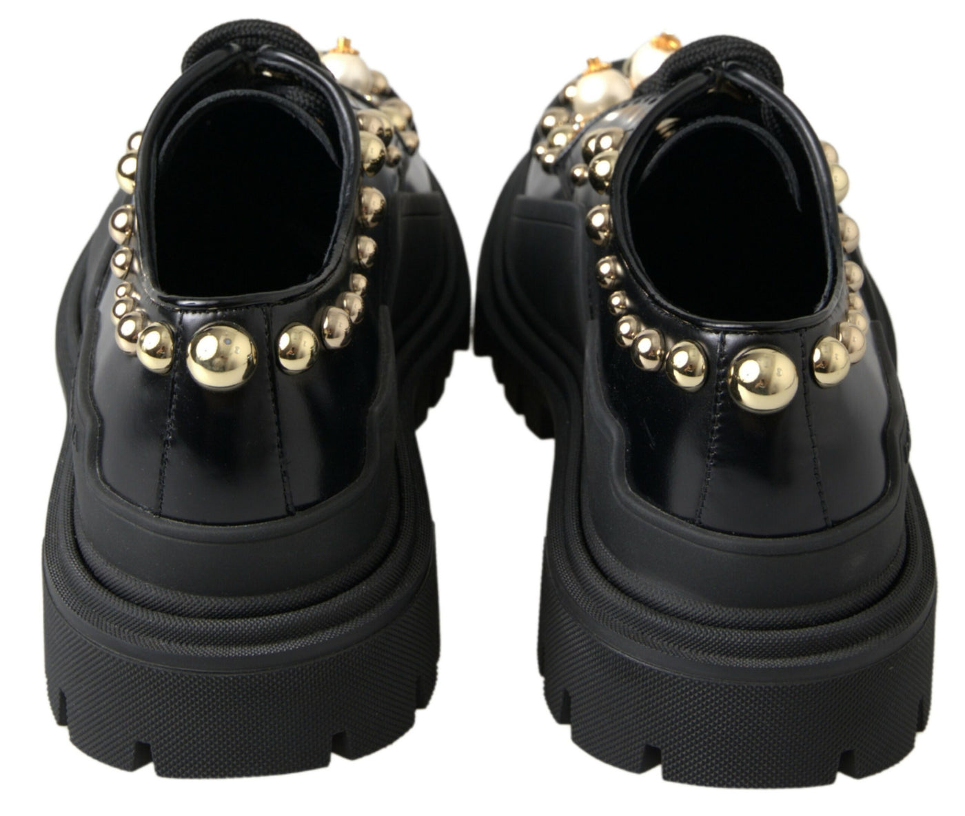 Black Leather Faux Pearl Studded Dress Shoes