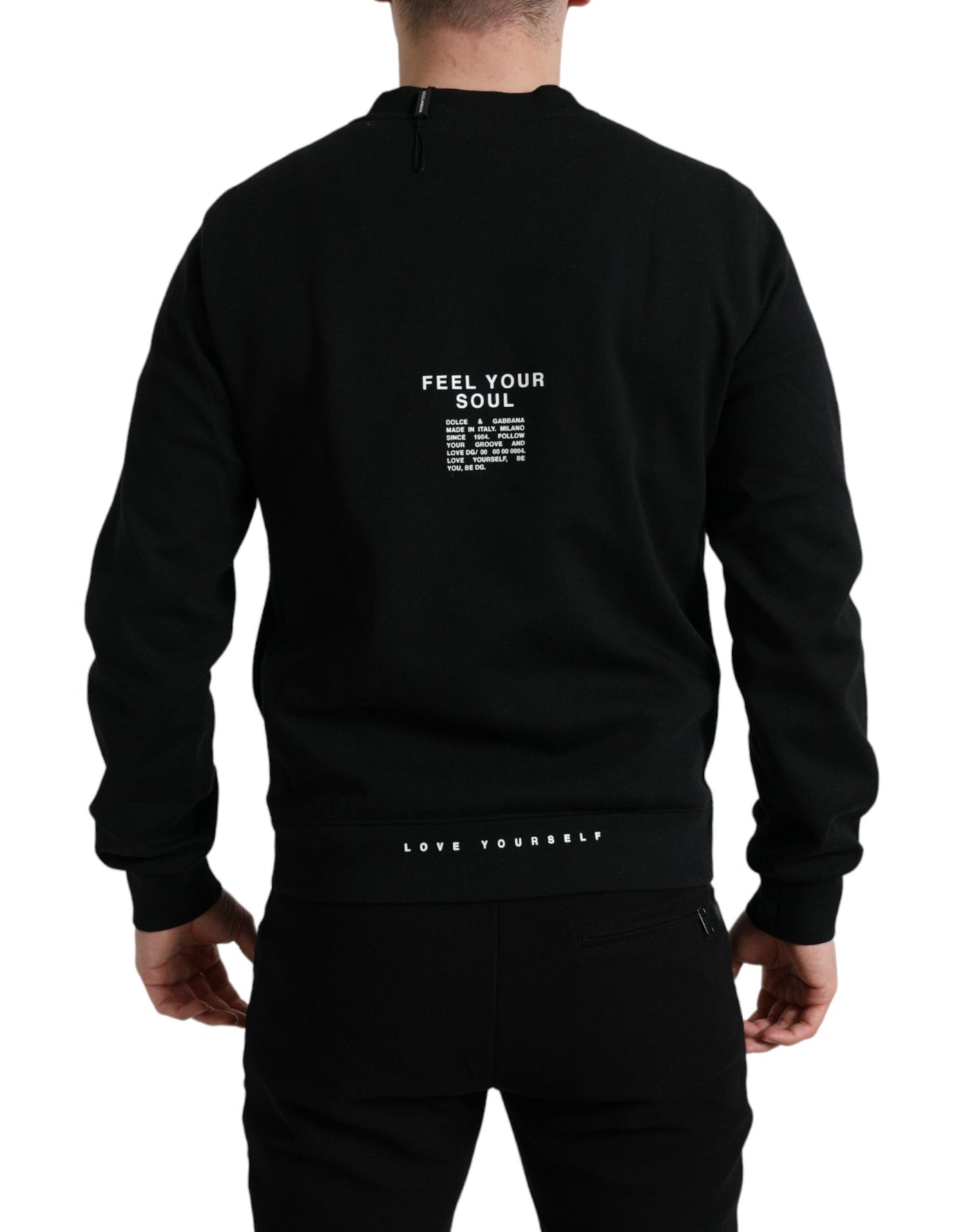 Black Cotton Blend Logo Pullover Sweater