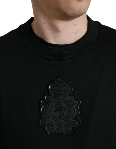 Black Cotton Round Neck Pullover Logo Sweater