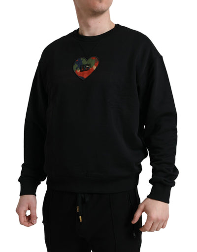 Black Cotton Logo Crewneck Sweatshirt Sweater