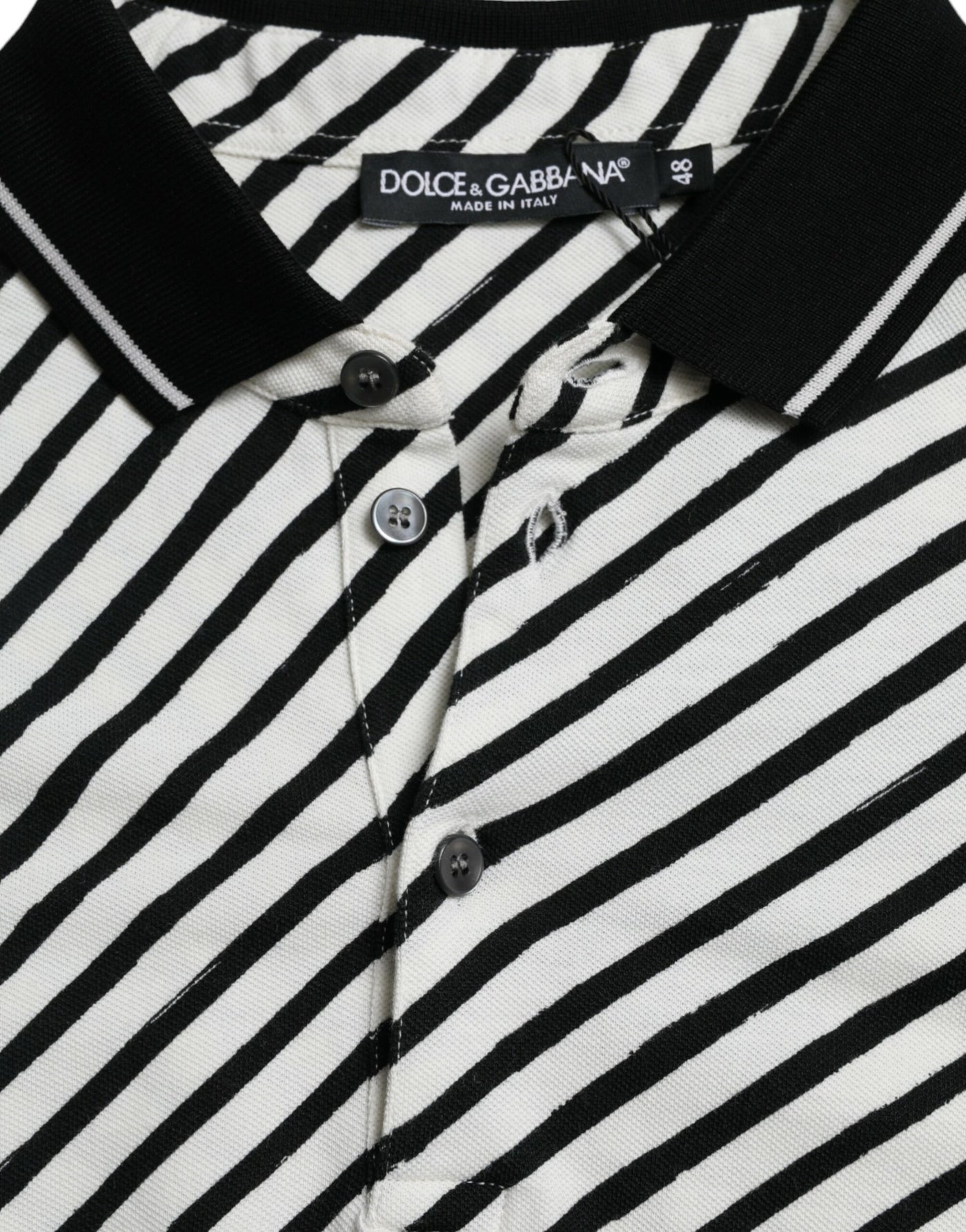 Black White Striped Cotton Polo T-shirt