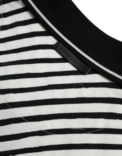 Black White Striped Cotton Polo T-shirt