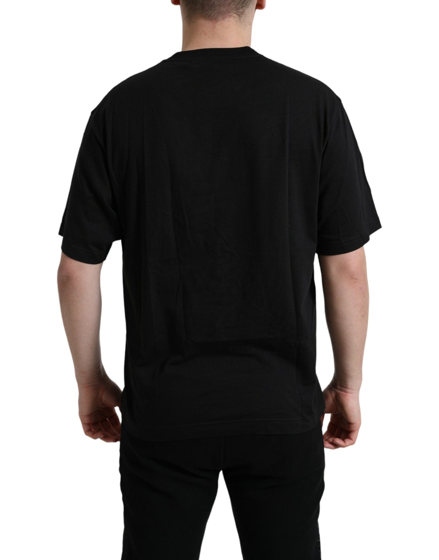 Black Cotton Logo Print Round Neck T-shirt