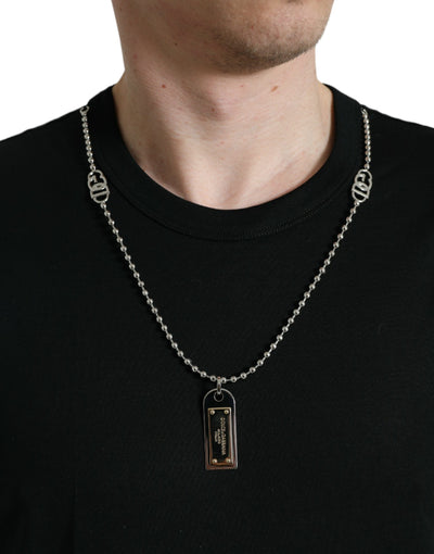 Black Cotton Dog Tag Round Neck T-shirt