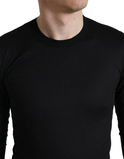 Black Cotton Logo Crew Neck Men Pullover Sweater