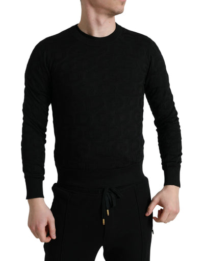 Black Silk Crew Neck Men Pullover Sweater