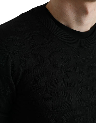 Black Silk Crew Neck Men Pullover Sweater