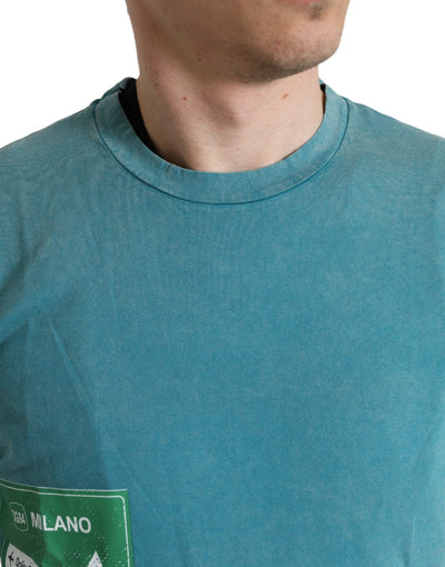 Blue Cotton Milano Street Round Neck T-shirt