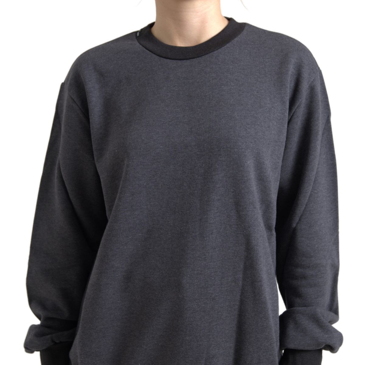 Dark Gray Cotton Crew Neck Pullover Sweater