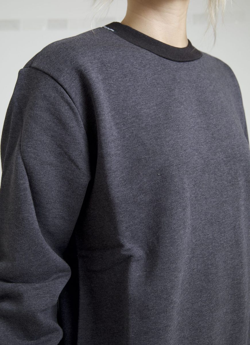 Dark Gray Cotton Crew Neck Pullover Sweater