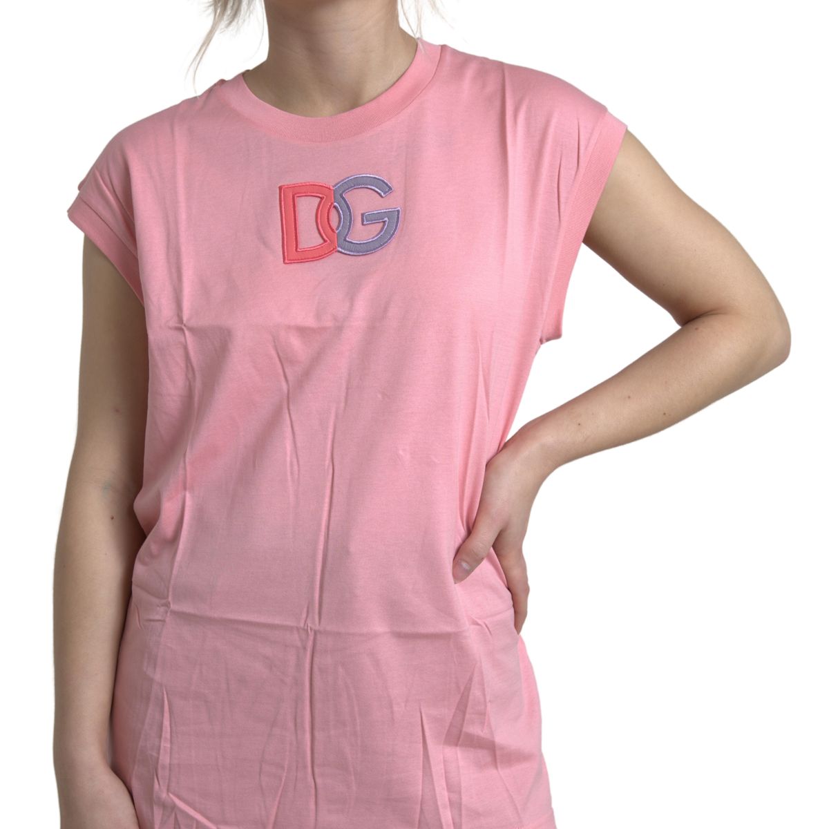 Pink Cotton DG Logo Crew Neck Tank T-shirt