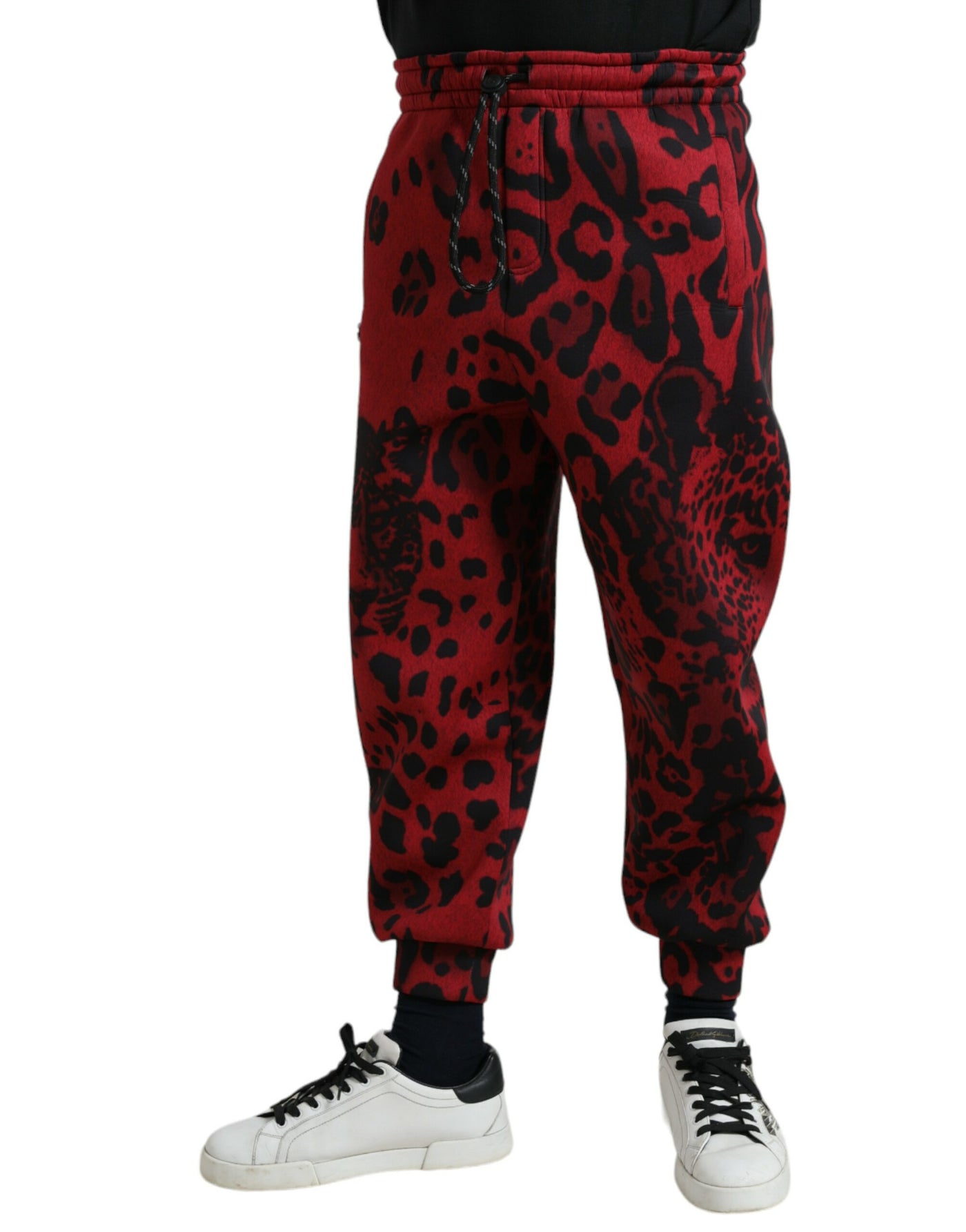 Red Black Leopard Print Stretch Jogger Pants