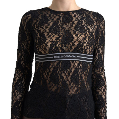 Black Round Neck Floral Lace Pullover Sweater