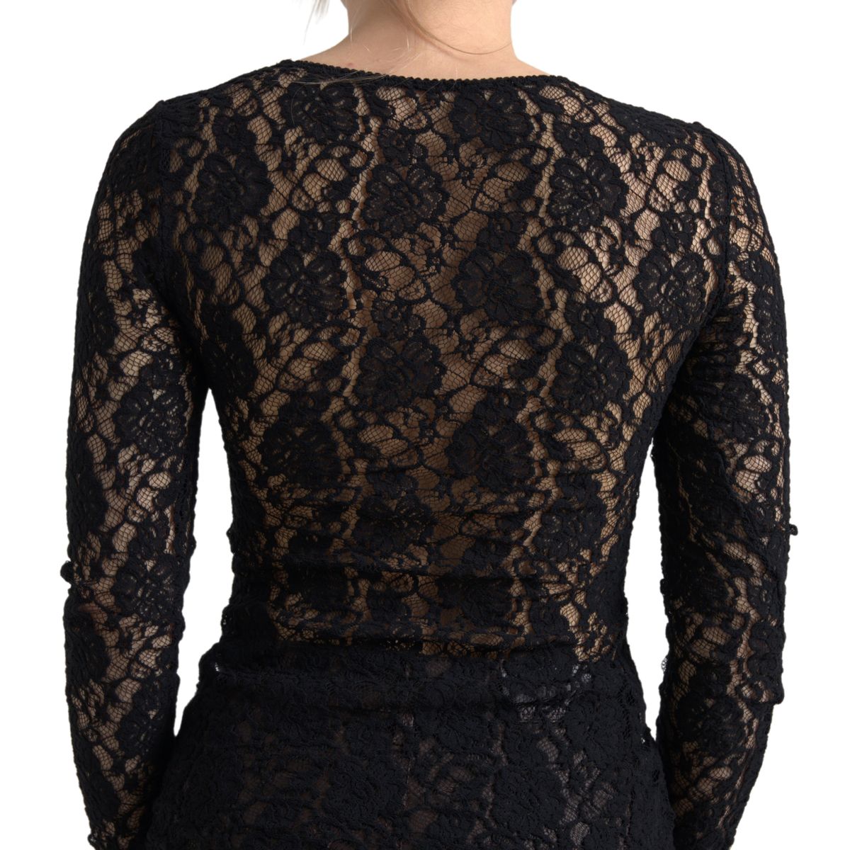 Black Round Neck Floral Lace Pullover Sweater