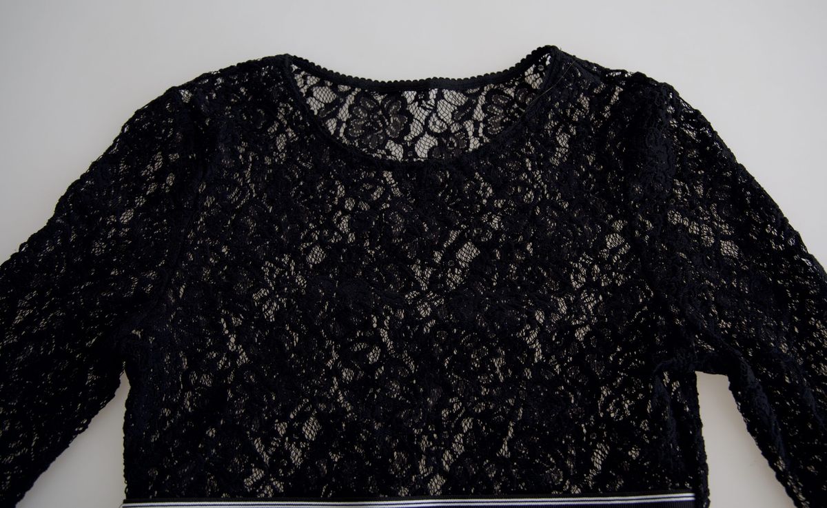 Black Round Neck Floral Lace Pullover Sweater