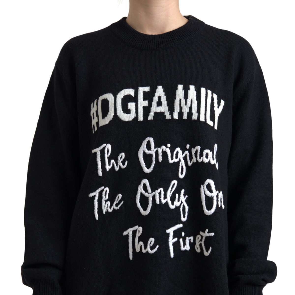 Black #DGFAMILY Crew Neck Pullover Sweater