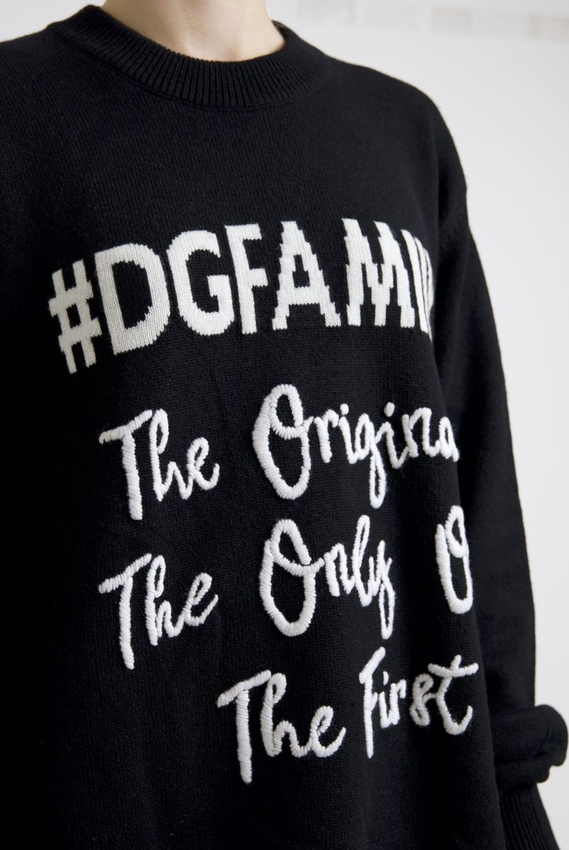 Black #DGFAMILY Crew Neck Pullover Sweater