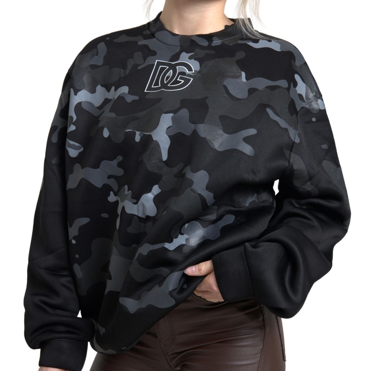 Black Camouflage Round Neck Sweatshirt Sweater