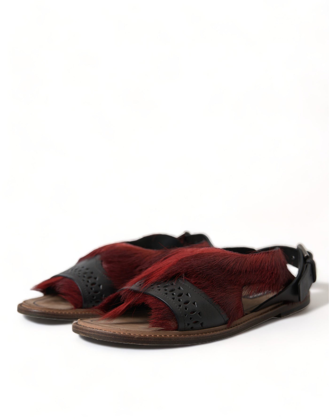 Red Black Fur Sandals Flats Slippers Shoes